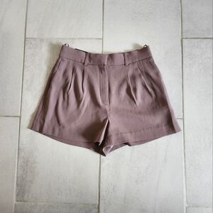 Aritzia Babaton Pleated Mini Shorts in Taupe